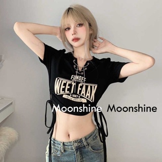 Moon เสื้อครอป เสื้อแฟชั่นผู้หญิง y2k สีพื้น สําหรับผู้หญิง ใส่ไปคลับ ปาร์ตี้ 2023 NEW 23052602