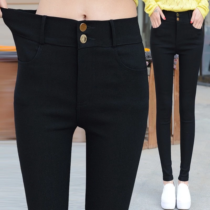 ( KZ-106)กางเกงสกินนี่สีดำ ผ้ายืดเก็บทรง