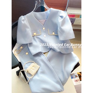 French high-end suit summer womens wear 2023 new salt and sweet trousers are popular this year