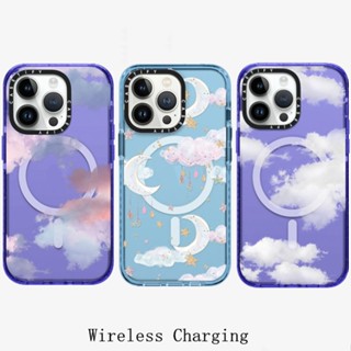 ของแท้ CASETiFY เคสโทรศัพท์มือถือแบบแข็ง แต่งกลิตเตอร์ ลายก้อนเมฆ ดาว ดวงจันทร์ สีชมพู สําหรับ iPhone 14 14Pro 11 12 13 Pro Max