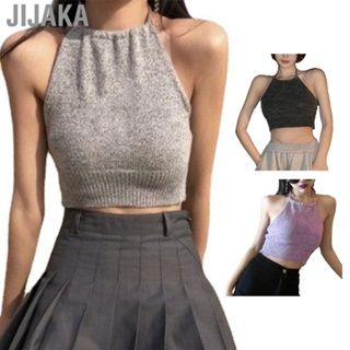 Jijaka Female Tank Top  Halter Neck Sleeveless Ribbed Knit Backless Summer Vest  for Club