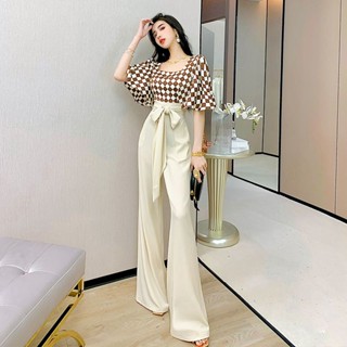 Couture fashion temperament jumpsuit new plaid collar shirt wide leg jumpsuit in the summer of 2023