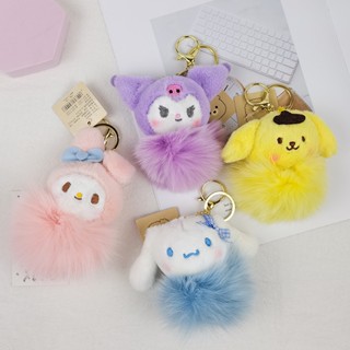 SANRIO พวงกุญแจ จี้ตุ๊กตาหุ่นตุ๊กตา Melody ขนเฟอร์บอลน่ารัก สําหรับแขวนกระเป๋าเป้สะพายหลัง