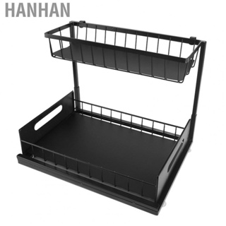 Hanhan Under Sink Organizer  2 Tier L Shape Slide Out Sink Shelf High Load Bearing Black  for Kitchen