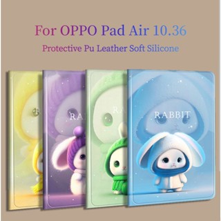 เคสแท็บเล็ตหนัง PU ฝาพับ กันเหงื่อ ลายกระต่ายน่ารัก พร้อมช่องใส่บัตร สําหรับ OPPO Pad Air 2022 10.36 นิ้ว OPD2102 X21N2