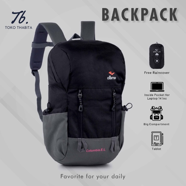 Elbrus Columbia EL Work School Backpack ฟรีช่องเสียบแล็ปท็อปผ้าคลุมกันฝน