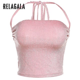 Relagala เสื้อครอปท็อปลําลอง เปิดไหล่ เข้ารูป สีพื้น สําหรับผู้หญิง 2023