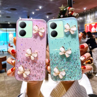 เคสโทรศัพท์มือถือ ซิลิโคนนิ่ม ใส ลายผีเสื้อ แต่งกลิตเตอร์ สําหรับ Vivo Y36 4G 5G 2023 Y36