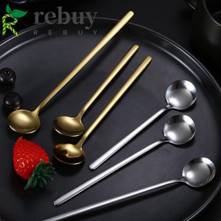 REBUY Nordic Tea Spoon for Ice Cream Kitchen Supplies Coffee Spoon Bar Dessert Tool Stainless Steel Round Stirring Scoop Home Tableware/Multicolor