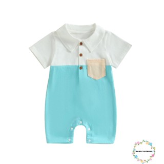 Babyclothes- ชุดจั๊มสูท รอมเปอร์ แขนสั้น สีตัดกัน ลําลอง พร้อมกระเป๋าหน้าอก สําหรับเด็กทารกแรกเกิด