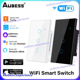 Tuya Wifi Smart Switch 1200w 10a Wall Lights Switch Touch/เสียง/app Remote Control 3-in-1 Smart Switch 1/2/3/4 Gang experth