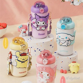 ღ 380ml/460ml ถ้วยฉนวน Sanrio การ์ตูนเด็กถ้วยฟาง Melody Kuromi Cinnamoroll สแตนเลสขวดน้ำนักเรียนหญิงสำหรับของขวัญ