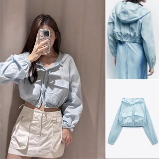 Zara ฤดูร้อนใหม่ กระดุมปิด ยืดหยุ่น ข้อมือ แพทช์ กระเป๋า ตกแต่ง มีฮู้ด เสื้อแขนยาว สั้น 3067023