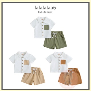 Laa6- เสื้อเชิ้ตคอปก แขนสั้น และกางเกงขาสั้น เอวยางยืด สําหรับเด็กผู้ชาย