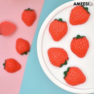 Ameesi สตรอเบอร์รี่เรซิ่นจําลอง ขนาดเล็ก สีแดง อุปกรณ์เสริม สําหรับตกแต่งของเล่น 10 ชิ้น