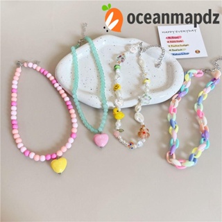 OCEANMAPDZ สร้อยคอโซ่ ประดับลูกปัดไข่มุก ลายหน้ายิ้ม หลากสี สไตล์เกาหลี โบฮีเมียน วินเทจ