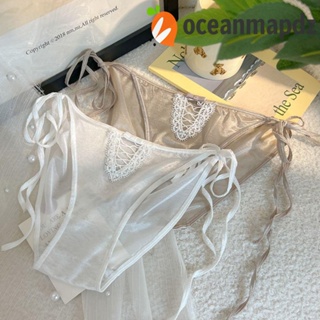 OCEANMAPDZ กางเกงชั้นใน ผ้าซาติน แบบบาง เอวต่ํา แต่งริบบิ้น สวมใส่สบาย สีพื้น สไตล์เกาหลี และญี่ปุ่น สําหรับผู้หญิง