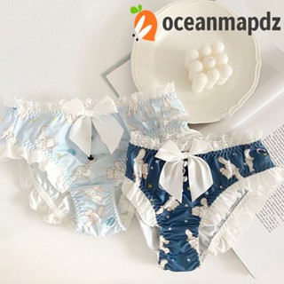 OCEANMAPDZ กางเกงชั้นใน ผ้าฝ้าย และผ้าไนล่อน เอวต่ํา ระบายอากาศได้ดี ประดับโบว์ ลายการ์ตูนสุนัข สไตล์ญี่ปุ่น