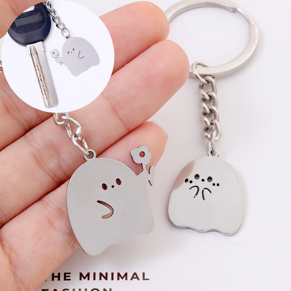 พวงกุญแจคู่ Gnocchi Ghost น่ารัก / จี้กระเป๋าโลหะ สีเงิน สร้างสรรค์ / พวงกุญแจรถ / พวงกุญแจ อุปกรณ์เสริม / จี้ตกแต่งพวงกุญแจ