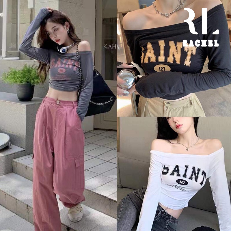 เสื้อครอปเเขนยาว สไตล์มินิมอลเกาหลี