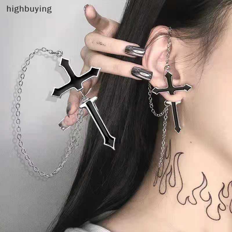 [highbuying] แฟชั่น บุคลิกภาพ โกธิค ไม้กางเขน ต่างหูวินเทจ เท่ พังก์ คริสตัล ต่างหูสตั๊ด โกธิค โซ่ ต่างหู เครื่องประดับ สําหรับผู้หญิง ของขวัญ สินค้าใหม่
