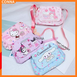 SANRIO กระเป๋าสะพายไหล่ แต่งซิปคู่ ลาย Kuromi Cinnamoroll Melody