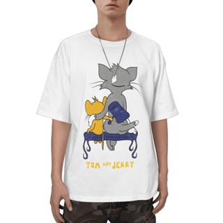 Tom and Jerry เสื้อ oversize แขนสั้นคอกลม cotton พิมพ์ลายการ์ตูน แฟชั่นคู่รัก ทอมแอนด์เจอร์รี ผู้ชายและผู้หญิงสามารถใส่