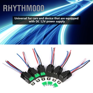 Rhythm000 6 ชิ้น 12V 30A รถฟิวส์รีเลย์สวิตช์สายรัดชุด SPST 4 ขา 14 AWG สายร้อน