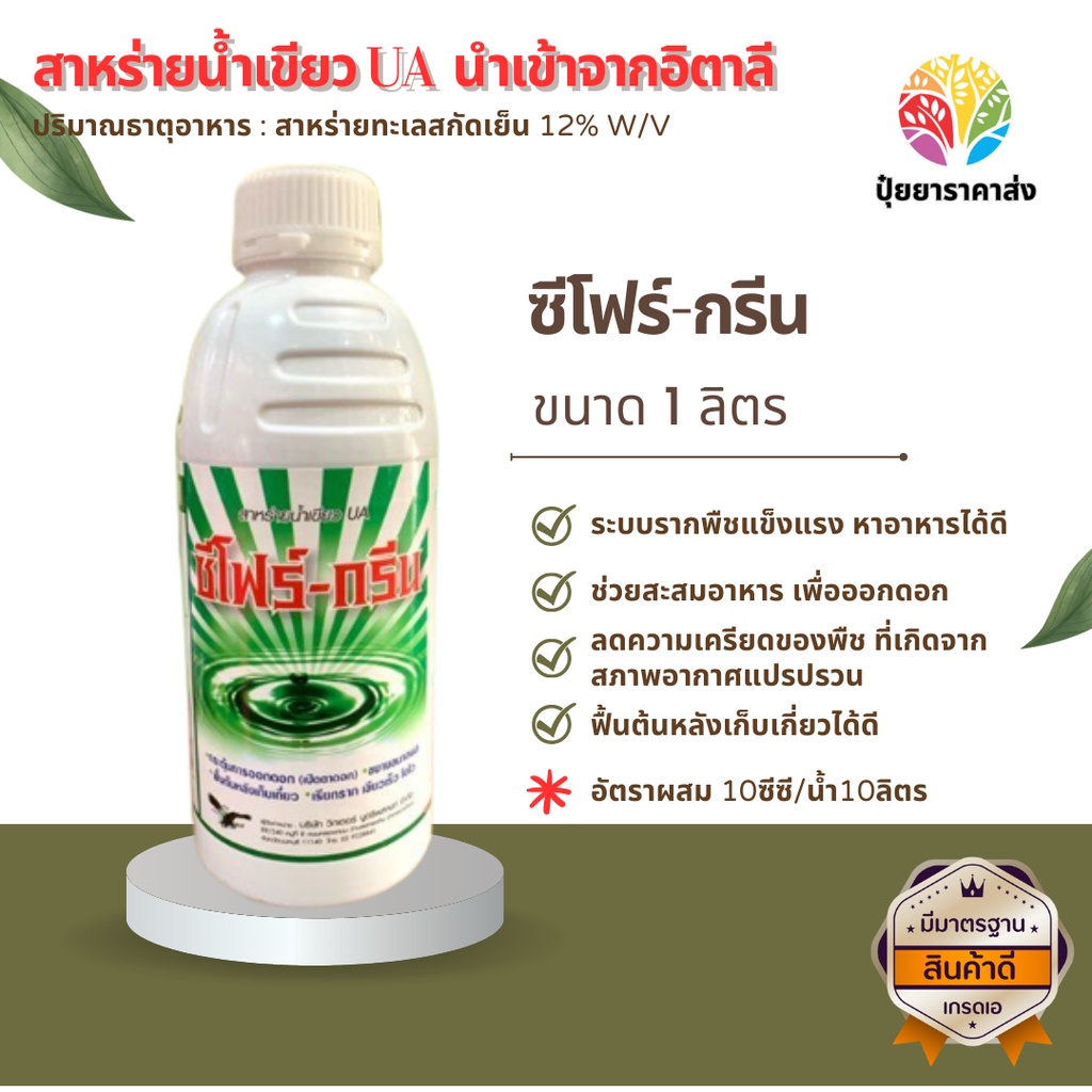 ซีโฟร์-กรีน 1ลิตร สาหร่ายน้ำเขียวUA  นำเข้าจากอิตาลี สาหร่ายทะเลสกัดเย็น12% ระบบรากพืชแข็งแรง หาอาหารได้ดี ช่วยสะสมอาหาร