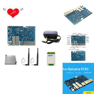 บอร์ดทดลองเราเตอร์ Banana PI BPI-R3 MT7986 2G+8G EMMC 2X SFP พร้อมโมดูล 4G ฮีทซิงค์ เสาอากาศ 2 เสา PCB สีฟ้า และบอร์ดทดลองเราเตอร์โลหะ ปลั๊ก US