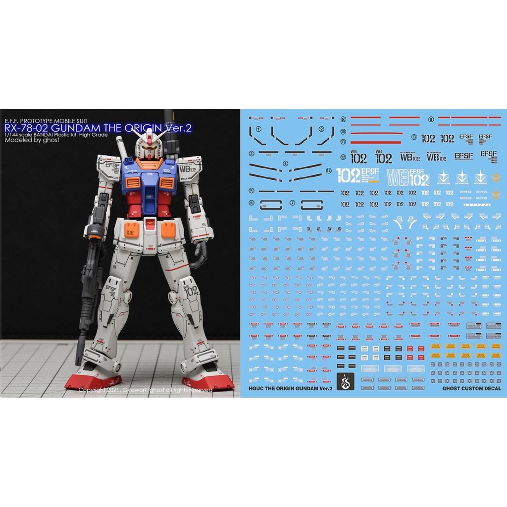 YAN GHOST HG RX 78 2 RX-78-02 GTO 2.0 เรืองแสงน้ําสไลด์รูปลอก YANHG030