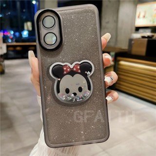 ใหม่ เคสโทรศัพท์มือถือแบบนิ่ม ใส มีทรายไหล แต่งกลิตเตอร์ ระยิบระยับ แฟชั่น พร้อมที่ตั้งวาง ลายมินนี่เมาส์ สําหรับ OPPO Reno 8T A78 A17 A17K A77 4G 5G A57 4G 2022 A78 Reno8 T