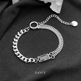 Fancy สร้อยข้อมือโซ่เหล็กไทเทเนียม เครื่องประดับแฟชั่น สไตล์ฮิปฮอป ครบรอบ สําหรับผู้ชายและผู้หญิง