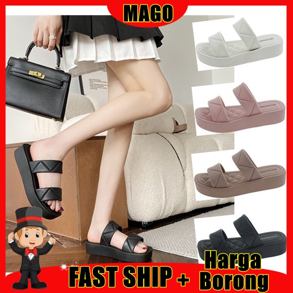 Mago ผู้หญิงแพลตฟอร์มสูงรองเท้าแตะผู้หญิง Casual Office สวมใส่หนารองเท้าแตะ Kerja Wanita (139-2strap