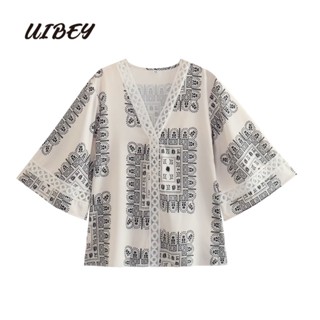 Uibey เสื้อเชิ้ต พิมพ์ลาย แฟชั่น 4309