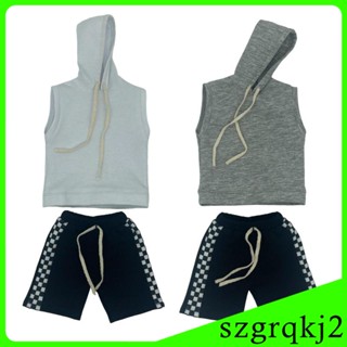 [Szgrqkj2] เสื้อกันหนาวแขนกุด มีฮู้ด และกางเกง แฮนด์เมด สําหรับตุ๊กตา 1/12 6 นิ้ว 2 ชิ้น