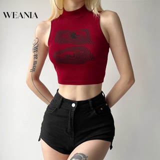 Weania เสื้อครอปท็อป พิมพ์ลายโมโนแกรม แฟชั่นสไตล์สตรีท สําหรับผู้หญิง