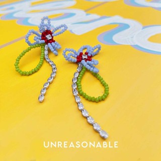 ต่างหูดอกไม้ สีฟ้า เพชร CZ ต่างหูคลิป ต่างหูก้านเงินแท้ น้ำหนักเบา Unreasonable Accessories UA0808-01