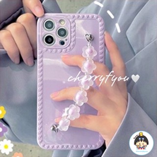 เคสโทรศัพท์มือถือ TPU นิ่ม กันตก ลายดอกไม้ สีชมพู พร้อมสายคล้องมือ สําหรับ IPhone 13 12 11 Pro XS XR 8 7 Plus