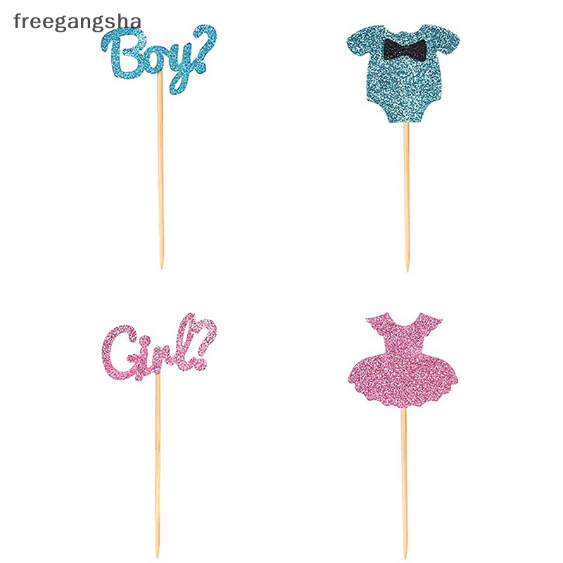 [FREG] 12Pcs Boy or Girl Cupcake Toppers Food Dessert Cake Picks for Gender Reveal Party Decoration Supplies Pink Blue Baby Shower Gift FDH