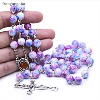 [FREG] Fashion Catholic Handmade 8mm Glass Beads Men Women Party Cross Rosary Necklace Fine Accessories Gift FDH