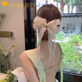 Mxmusty กิ๊บติดผม โบว์ พู่ ผ้าโปร่ง โลหะผสม มุก ฤดูใบไม้ผลิ สําหรับผู้หญิง