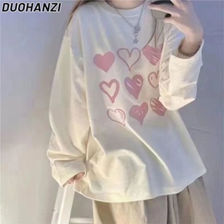 Duohanzi เสื้อแขนยาว ใหม่ สไตล์เกาหลี เสื้อแขนยาว ผู้หญิง เสื้อยืด นักเรียน สไตล์เกาหลี หลวม กางเกงเลกกิ้ง