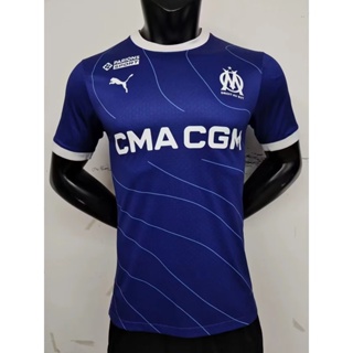 เสื้อกีฬาแขนสั้น ลายทีมฟุตบอล Marseille Away Blue Jacquard Jersey S-XXL 23-24 ชุดเยือน สําหรับผู้ชาย