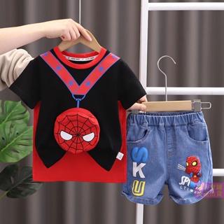 [พร้อมส่ง] เสื้อยืด ลายการ์ตูน Spiderman Headgear Spiderman เหมาะกับฤดูร้อน สําหรับเด็กผู้ชาย