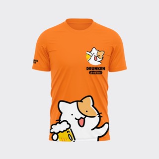เสื้อวิ่งพิมพ์ลายน้อนแมวเบียร์สีส้ม