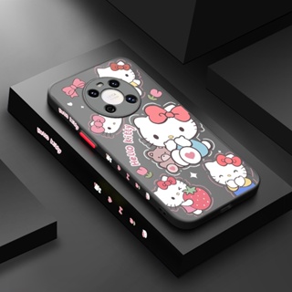 สําหรับ Huawei Mate 40 Pro Mate 40 Pro+ เคส การ์ตูน Hello Kitty รูปแบบ บาง ด้าน สี่เหลี่ยม ขอบ การออกแบบใหม่ กันกระแทก ฝ้า ใส เคสโทรศัพท์แข็ง