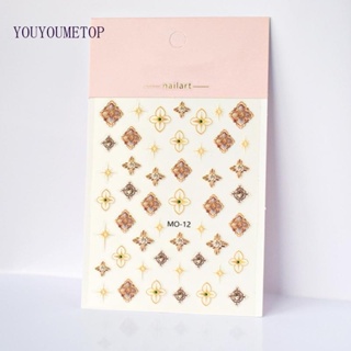 Youyo สติกเกอร์ติดเล็บ ลายหัวใจ สีทอง สีเงิน สไตล์วินเทจ สําหรับตกแต่งเล็บ