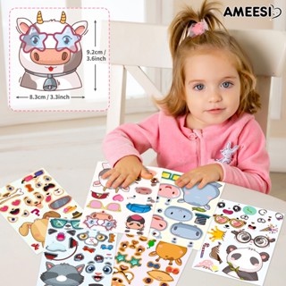 Ameesi สติกเกอร์ ลายการ์ตูนแพนด้า วัว ยีราฟ สัตว์ Make Your Own เพื่อการศึกษา DIY สําหรับเด็กผู้ชาย ผู้หญิง 6 ชิ้น