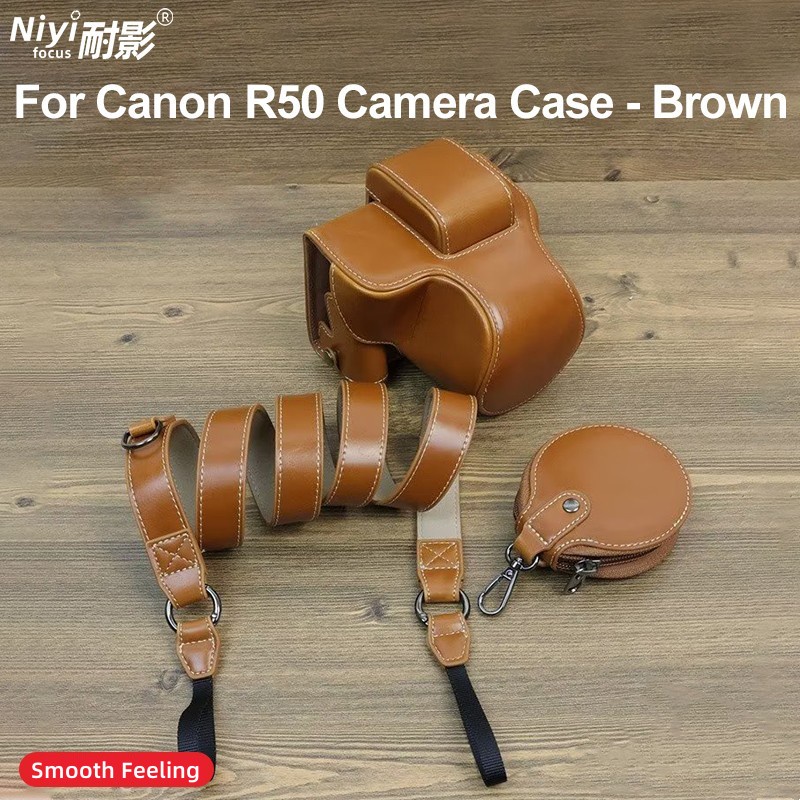 เคสกระเป๋าใส่กล้อง หนัง PU พร้อมสกรูขาตั้งกล้อง และสายคล้องไหล่ สําหรับ Canon EOS R50